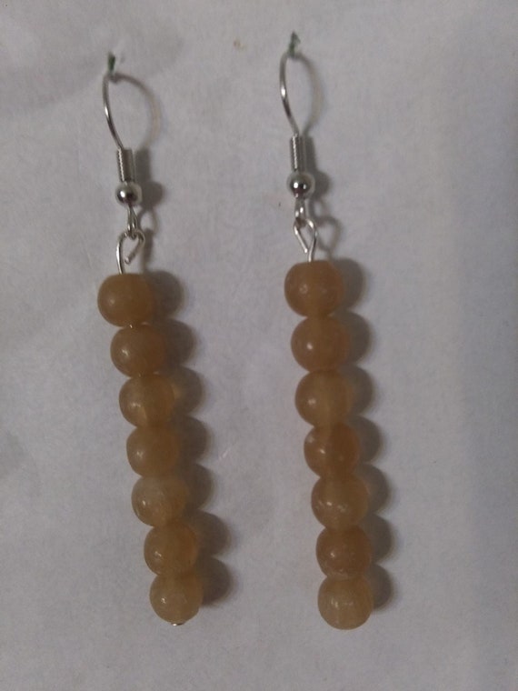 Handmade, Genuine Lemon Quartz Bead Long Dangle Earrings