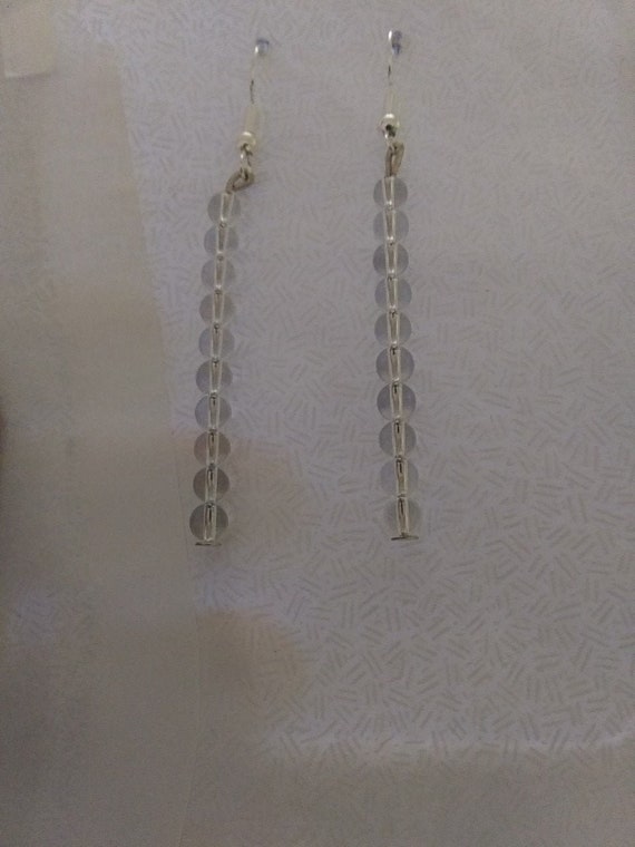 Genuine Quartz Crystal Bead Long Dangle Earrings