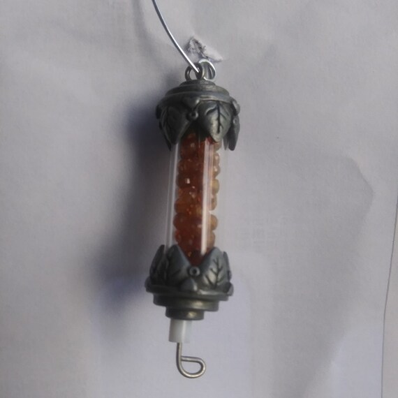 Genuine Hessonite(Orange) Garnet Glass Vial Pendant/Charm-Victorian/Steampunk Style