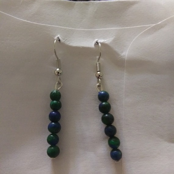 Genuine Chrysocolla Small Bead Dangle Earrings