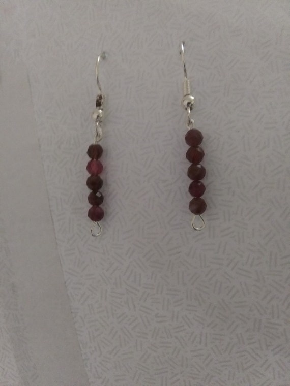 Genuine Faceted Red Tourmaline Gemstone Mini-Dangle Earrings