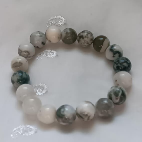 Genuine Tree Agate Beaded Stretch Bracelet