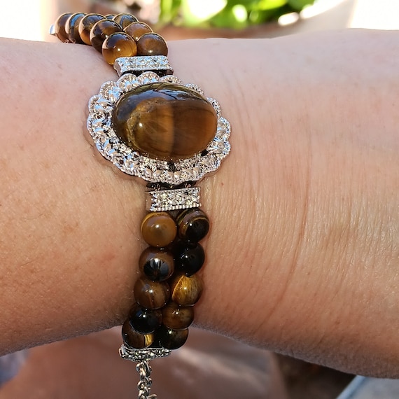 Lovely, Antique-Style Genuine Tiger's Eye Beaded Bracelet