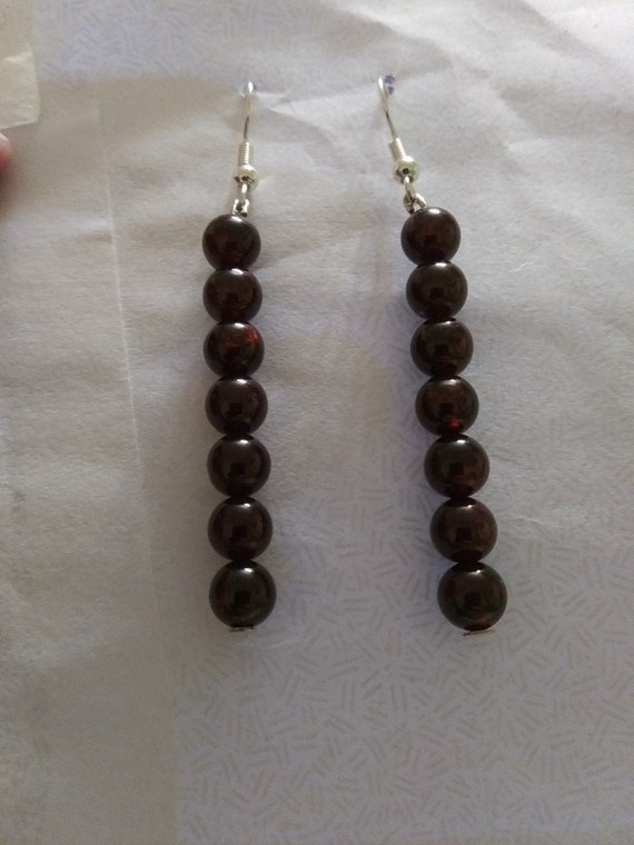 Genuine Garnet Bead Long Dangle Earrings