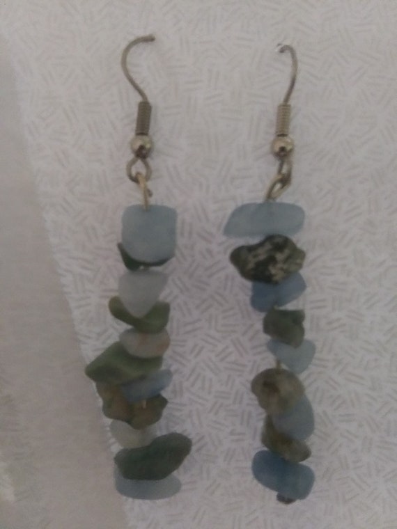 Ocean Magic Long Dangle Earrings-Made W/Aquamarine & Ocean Jasper