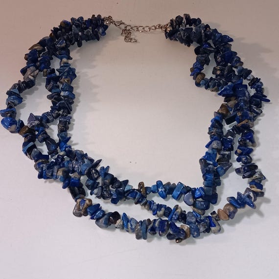 Lovely, Genuine Lapis Lazuli Chip Triple-Strand Necklace