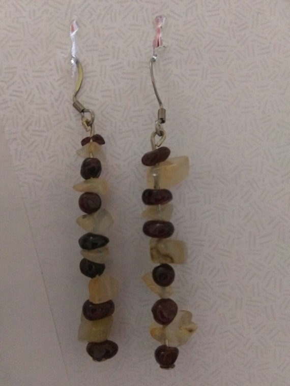 Genuine Garnet And Clear Carnelian Dangle Earrings