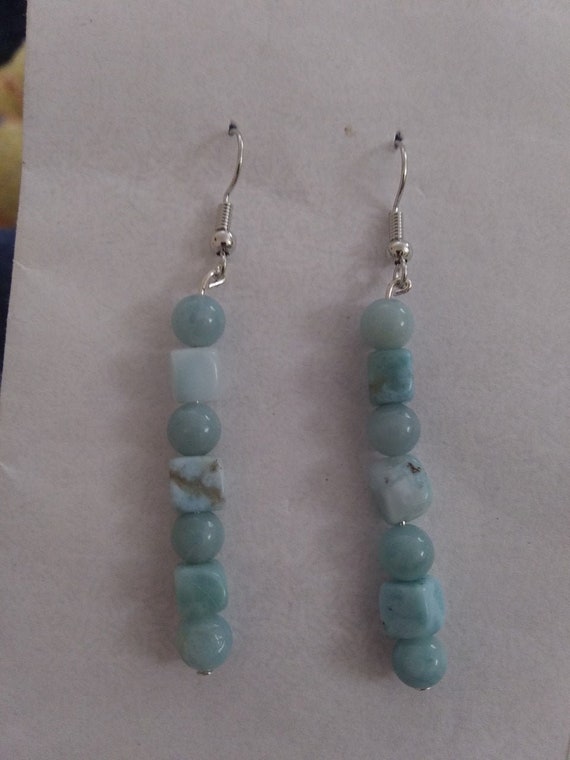 Genuine Larimar And Amazonite Dangle Earrings