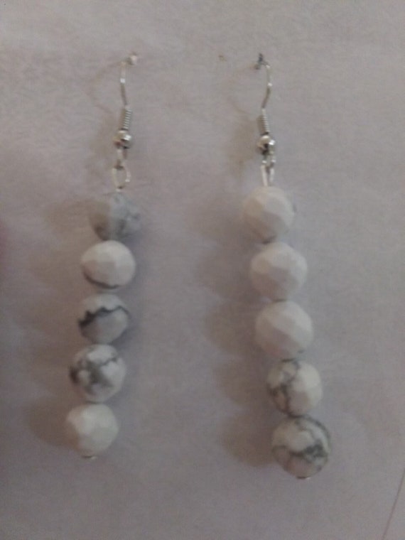 Handmade, Genuine Faceted Howlite Dangle Earrings