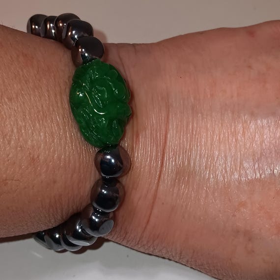 Genuine Jade & Terahertz Stone Beaded Stretch Bracelet