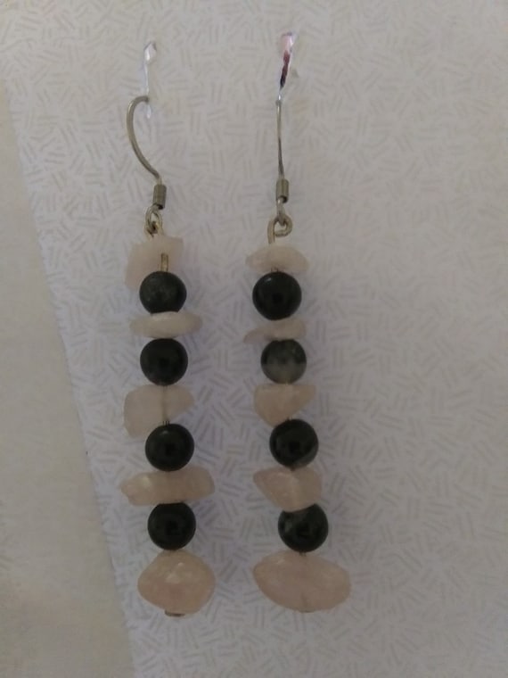 Rose Quartz And Snowflake Obsidian Earrings