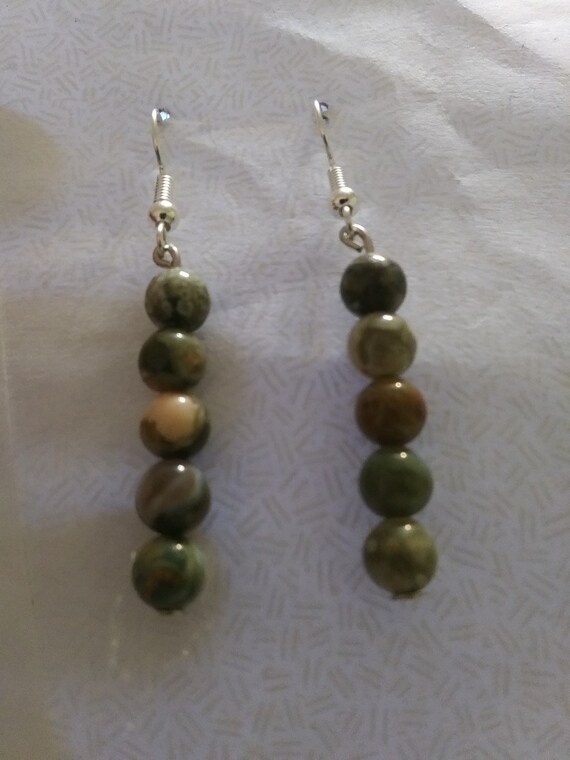 Genuine Rhyolite Bead Dangle Earrings