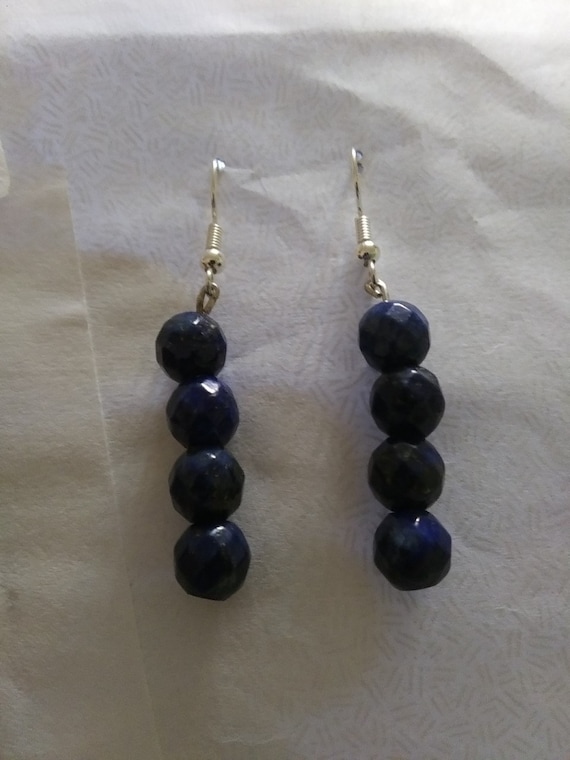 Genuine Lapis Lazuli Faceted Bead Earrings