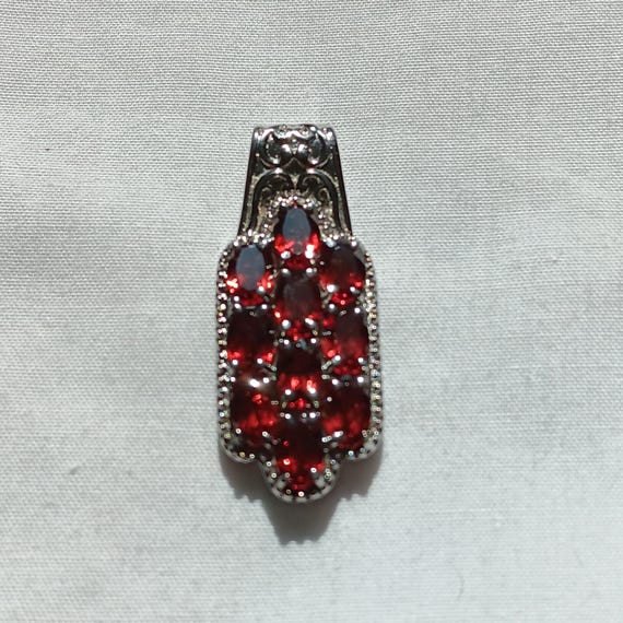 Lovely, Antique-Style, Genuine Garnet & Silvertone Pendant