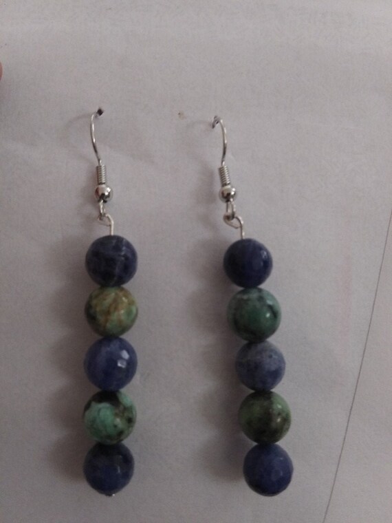 Genuine Variscite And Faceted Sodalite Dangle Earrings