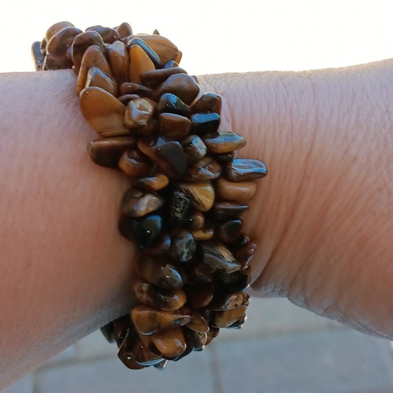 Lovely, Genuine Tiger's Eye Chip, Quadruple-Strand Stretch Bracelet