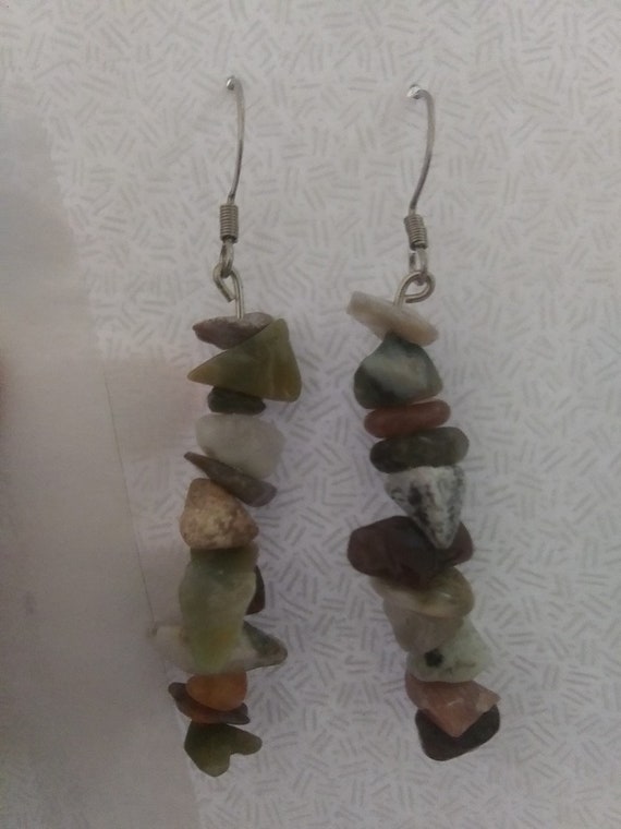 Genuine Mixed Jasper Long Dangle Earrings