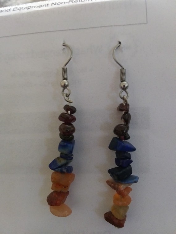 Armenian Pride Gemstone Dangle Earrings, Pair #2-Made W/Genuine Garnet, Carnelian & Lapis Lazuli