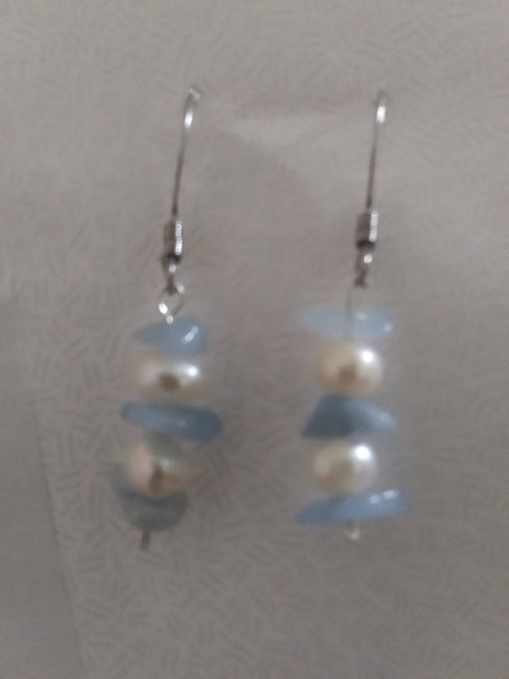 Genuine Aquamarine And Freshwater Pearl Earrings