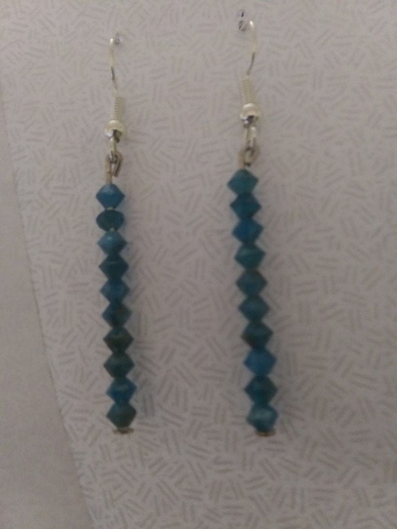 Genuine Blue Apatite Faceted Stone Dangle Earrings