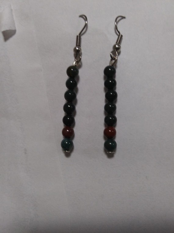 Genuine African Bloodstone Bead Dangle Earrings