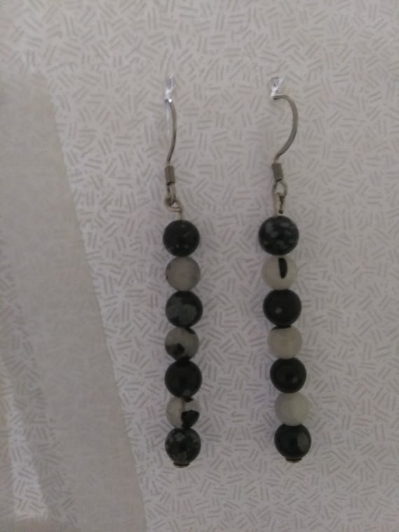 Snowflake Obsidian And Black Tourmaline Earrings