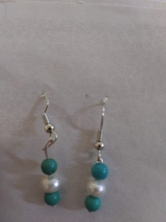 Handmade, Genuine Turquoise and Freshwater Pearl Earrings