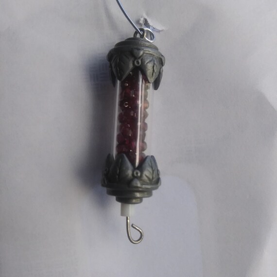 Genuine Almandine(Purple) Garnet Glass Vial Pendant/Charm-Victorian/Steampunk Style