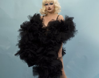 Black Tulle Vegan Boa for Burlesque Showgirl