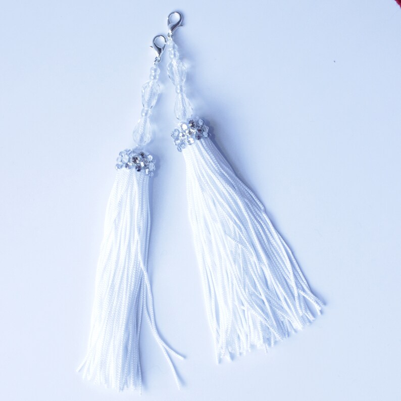 Kostüm Luxe Chainette Quasten mit Strass Perlen für Burlesque Weiß