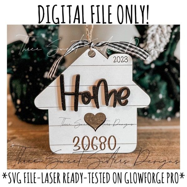 Home Zipcode Farmhouse Shiplap Christmas Ornament SVG Laser Cut File | Glowforge | Digital Download