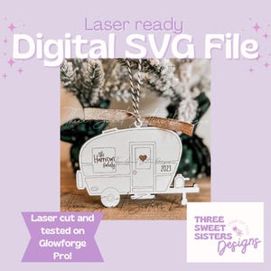 Camper Christmas Ornament SVG Laser Cut File | Glowforge | Digital Download