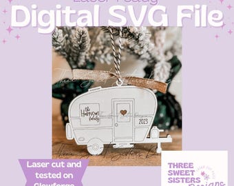 Camper Christmas Ornament SVG Laser Cut File | Glowforge | Digital Download
