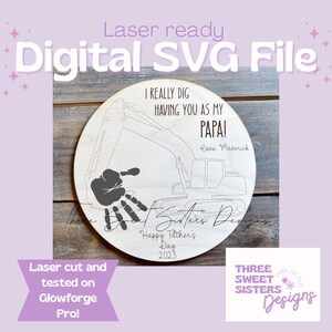 Personalized Father&#39;s Day Handprint Sign SVG Laser File | Glowforge File | Gifts for Dad | Gifts for Grandpa | Construction | Excavator