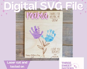 Personalized Mothers Day Handprint Sign SVG | Laser Cut File | Glowforge File | Gift for Mom | Gift for Grandma