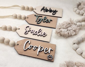 Personalized Wooden Name Tags | Beaded | Custom | Stocking Tags | Easter Basket Tag | Wedding Name Tag | Valentine Name Tag