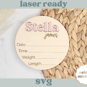 Birth Stats Laser Cut File, Glowforge File, Birth Stat svg, Digital Download, Laser Cut File, Birth Stats Round svg, Baby Announcement svg