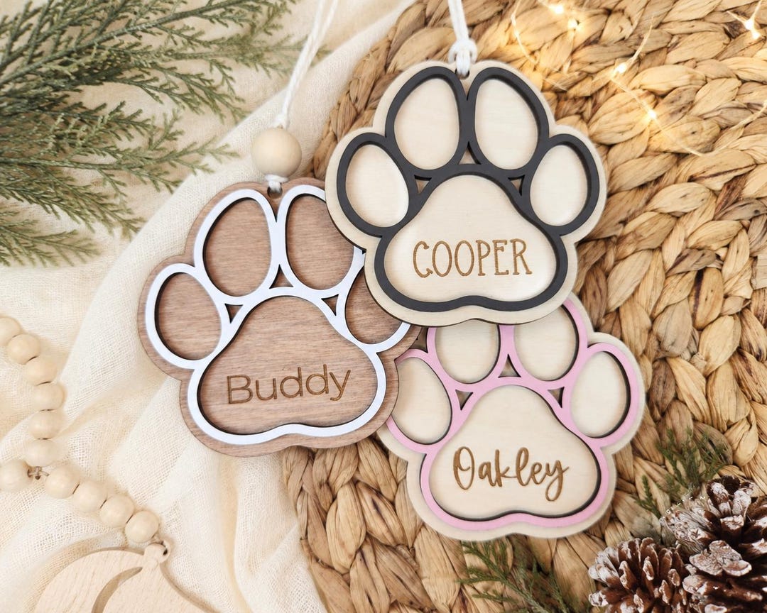 Personalized Paw Print Christmas Ornament | Dog Cat Memorial Keepsake ...
