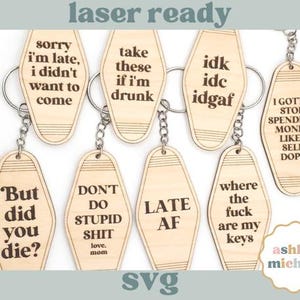 Funny Keychain Laser Cut Files, Glowforge File, SVG, Digital Download, Motel Retro Vintage Keychain, Laser SVG File, Thunder Laser, Omtech