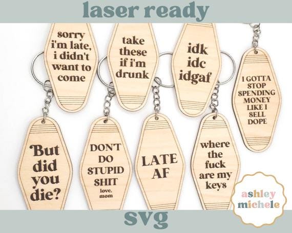 Funny Keychain Laser Cut Files, Glowforge File, SVG, Digital Download, Motel Retro Vintage Keychain, Laser SVG File, Thunder Laser, Omtech