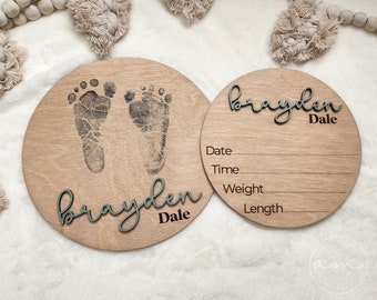 Baby Announcement Sign | Footprints | Birth Announcement Sign | Birth Stats | Newborn Footprints Sign | Baby Name Sign | Baby Shower Gift