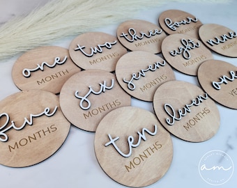 Baby Monthly Milestone Markers | Wooden | Boho | Baby Photos | Gift | Milestone Disks | Signs | Hello World | Baby Shower | Milestone Cards