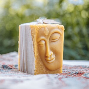 Large Beeswax Buddha Candle, beeswax pillar candle, silhouette candle, rectangular candle, lantern, face candle