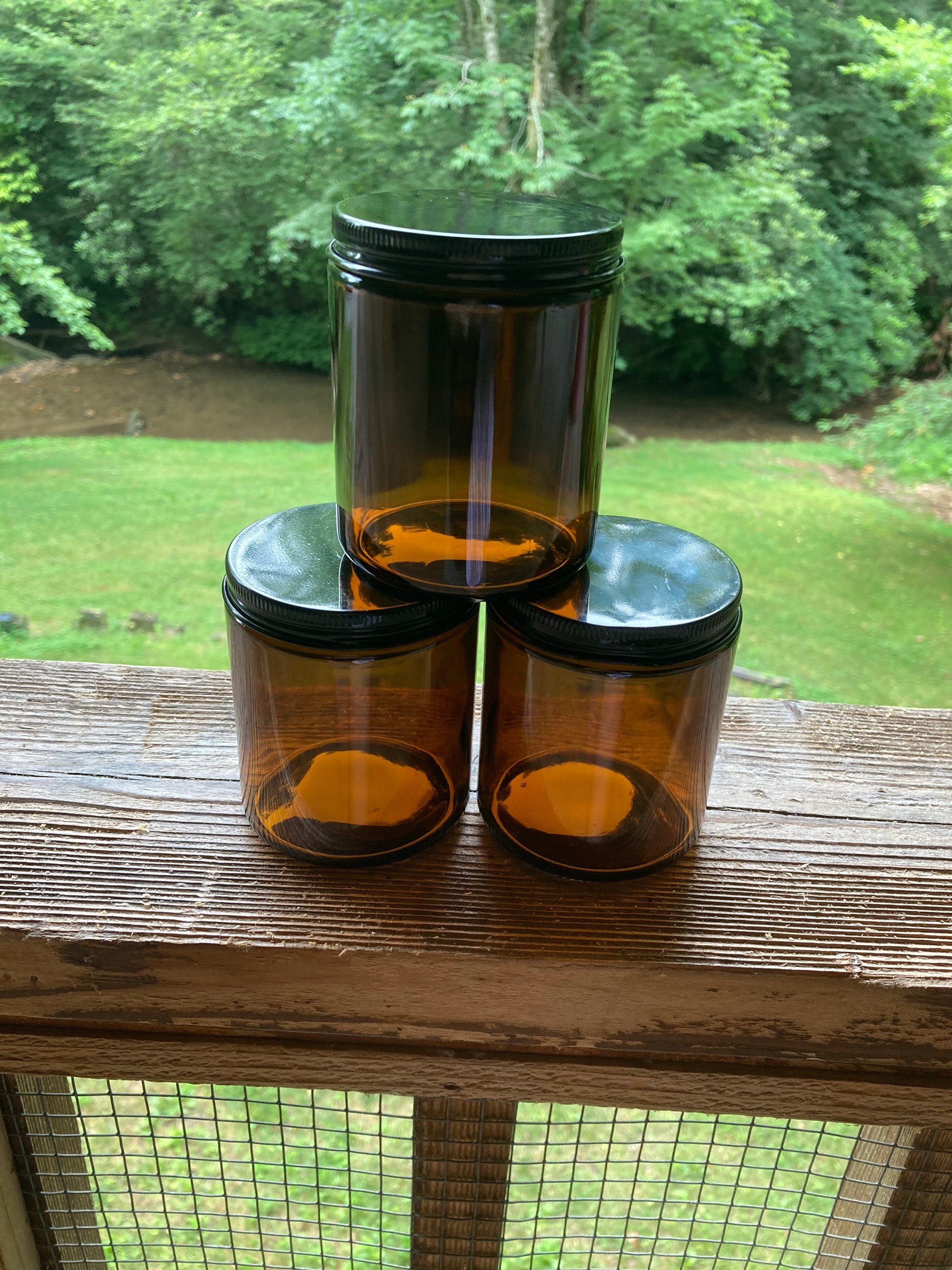 8 oz. Amber glass candle jar with lid 250 ml empty glass Etsy