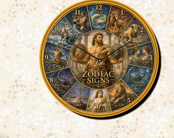 12 Zodiac Signs Art Logos  Figurines Wall Clock Stunning Art Characters Drawings