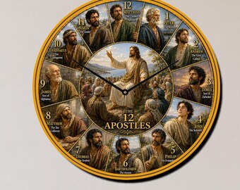 The 12 Apostles Wall Clock Stunning Art Bible Character New Testament and Jesus teaching scripture to the massesDesigner Clocks