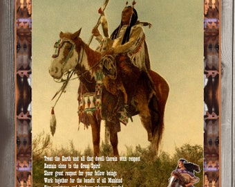 THE 10 INDIAN COMMANDMENTS vintage photo poster INSPIRATIONAL historic 24X36