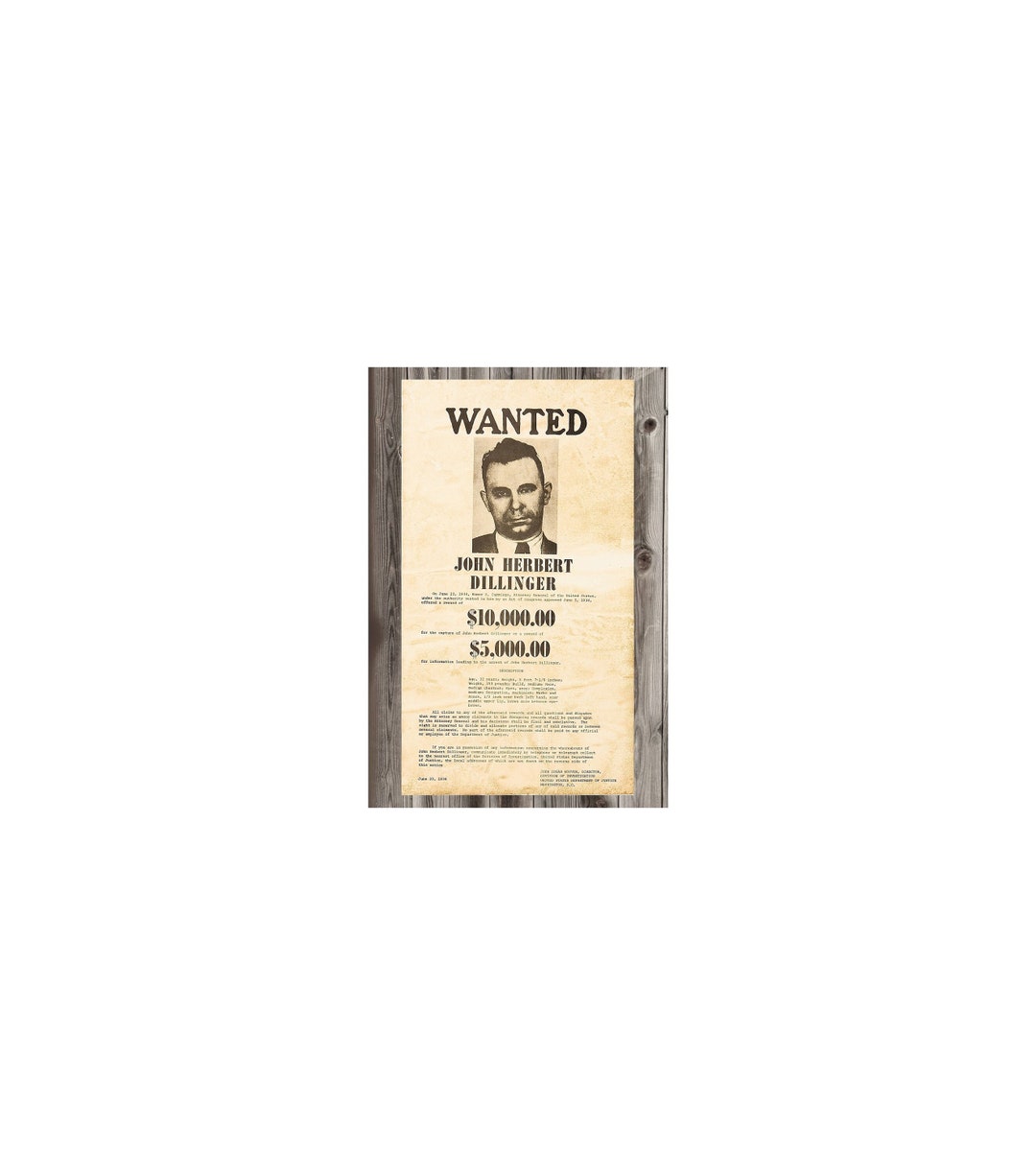 16 X 24 Inch Poster Wanted John Dillinger Wanted Poster Retro Print Art ...