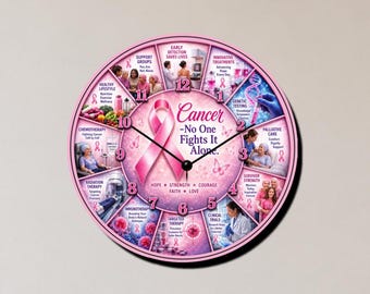 Cancer No One Fights It Alone Wall Clock Support Cancer Research For Womens Breast CanvasDesigner Clocks