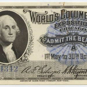 Chicago Worlds Fair 1893 Ticket 16 x 20 Große Drucke verfügbar Foto